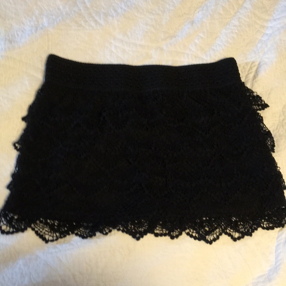 Black Lace Tiered Mini Skirt
